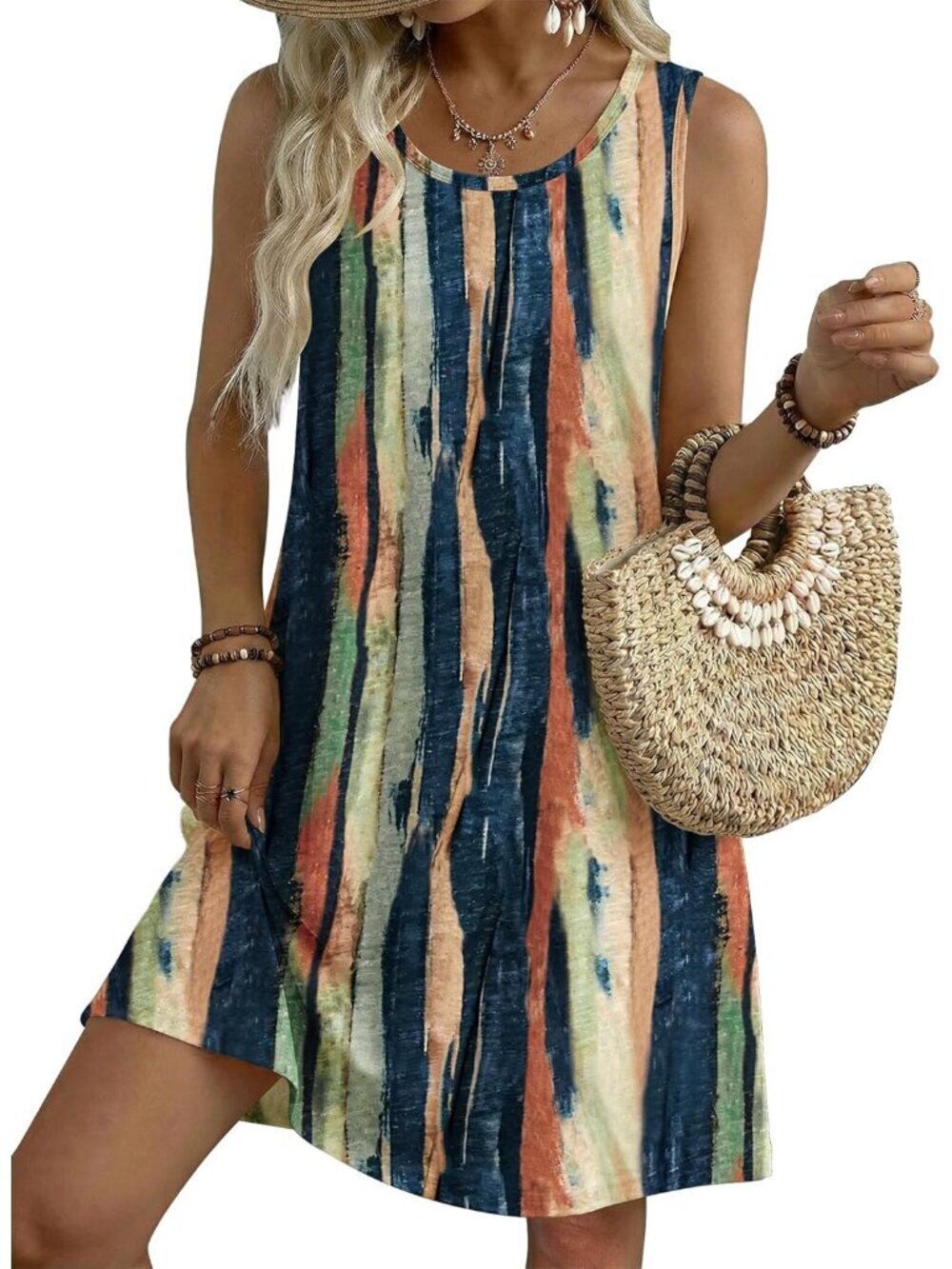 Summer Dresses for Women 2026 Sleeveless Casual Floral Tshirt Sundress with Pock